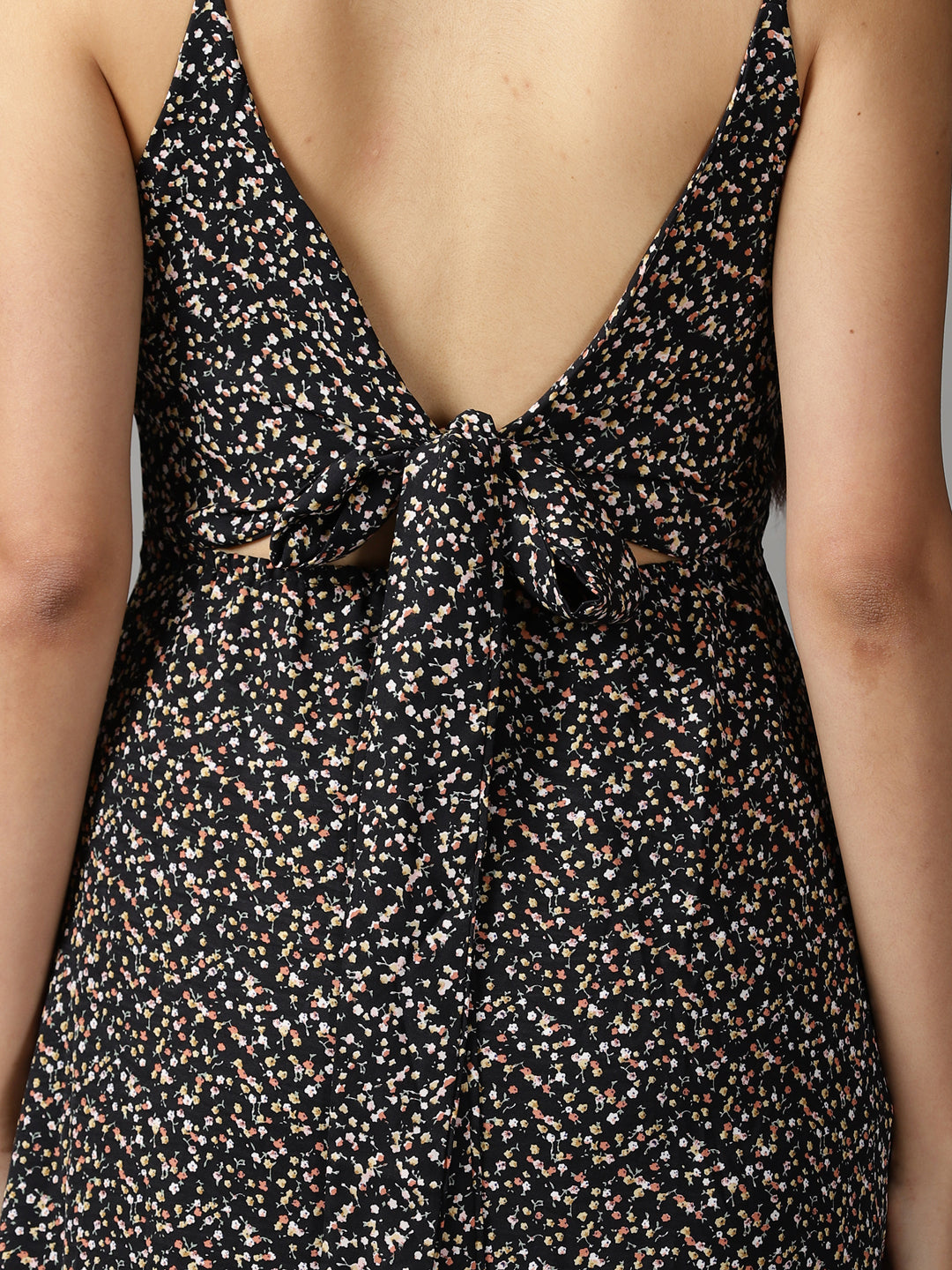 Women's Black Floral Fit & Flare Dress